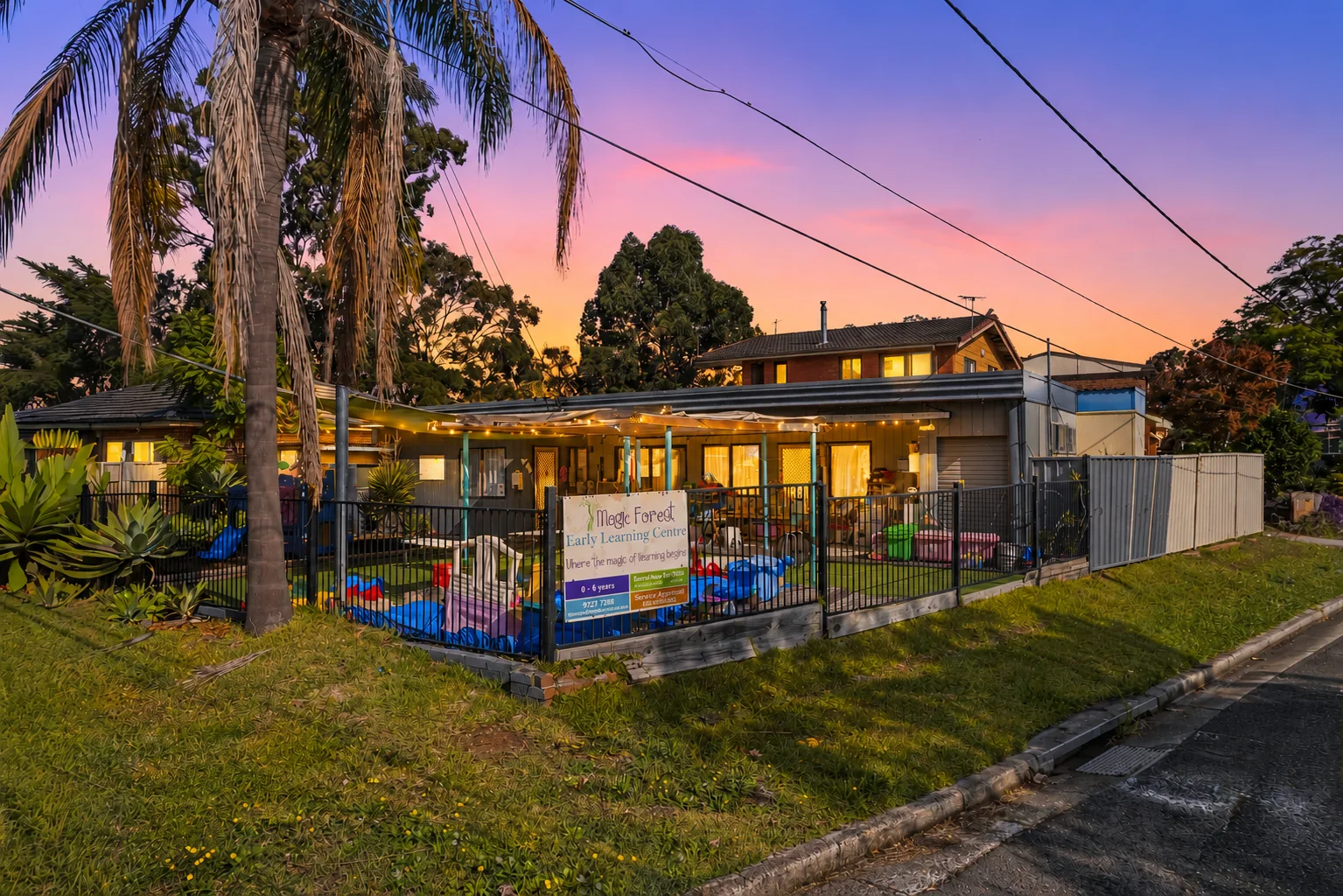 Same Sydney property exterior edited into a dusk presentation
