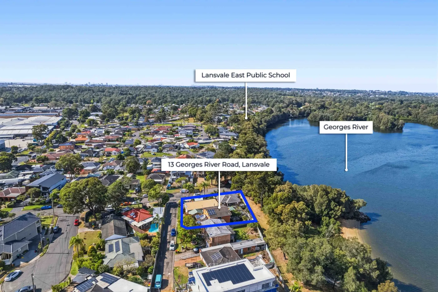 Drone image with location context for a Sydney property listing